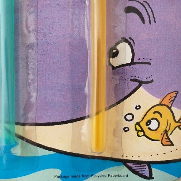 NOS Kidsware Seastraws Dolphin Seahorse Vintage 1992 Reusable Yellow Green - Picture 5 of 11